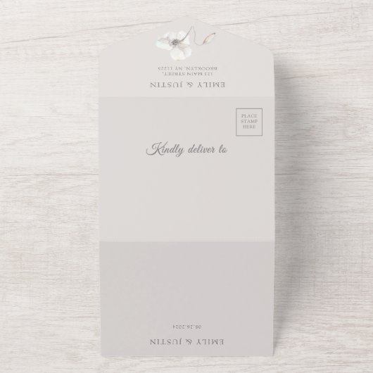 Moderne Wildbloemen Waterverf Foto QRCode bruiloft All In One Uitnodiging (Buitenkant)