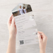 Moderne Wildbloemen Waterverf Foto QRCode bruiloft All In One Uitnodiging (Afscheurbaar)