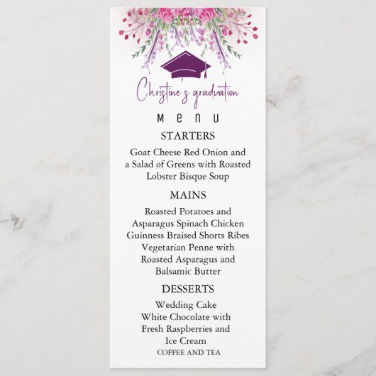 Moderne Wildbloemen Zomer Afstuderen Menu (Voorkant)