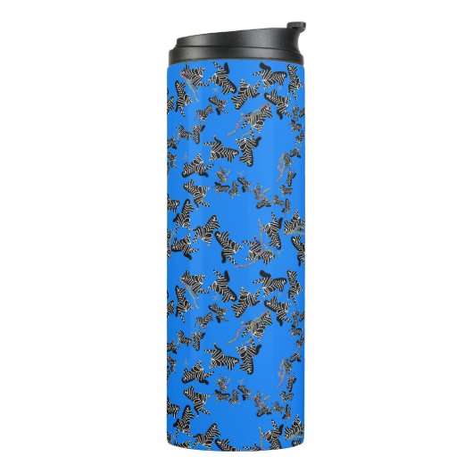 Moderne wilde blauwe zebra thermosbeker (Gedraaid links)