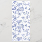 Moderne Wilde Bloem Blauwe Bloemstuk Bruidsontbijt Menu (Achterkant)
