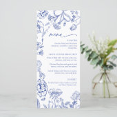 Moderne Wilde Bloem Blauwe Bloemstuk Bruidsontbijt Menu (Staand voorkant)