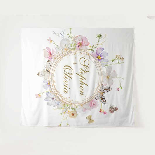 Moderne Wilde Bloem Bloemstuk Bruiloft Wandkleed (Voorkant (horizontaal))