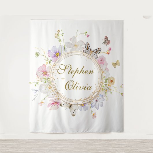 Moderne Wilde Bloem Bloemstuk Bruiloft Wandkleed (Voorkant)