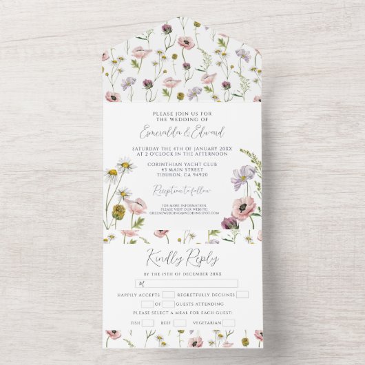 Moderne Wilde Bloem Boho Botanische Tuin Bruiloft All In One Uitnodiging (Binnen)