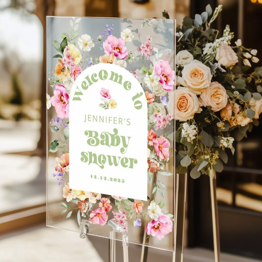 Moderne Wilde Bloem Boog Baby Shower Welkom Acryl Bord