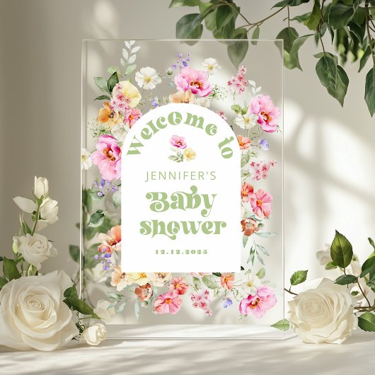 Moderne Wilde Bloem Boog Baby Shower Welkom Acryl Bord