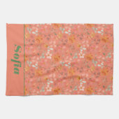 Moderne wilde bloem roze geel patroonnaam sinaasap theedoek (Horizontaal)