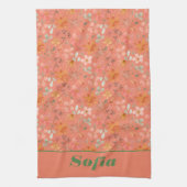 Moderne wilde bloem roze geel patroonnaam sinaasap theedoek (Verticaal)