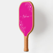 Moderne Wilde Bloem Roze Script Naam Elegante Bloe Pickleball Paddle (Links)