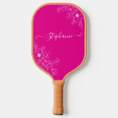 Moderne Wilde Bloem Roze Script Naam Elegante Bloe Pickleball Paddle (Achterkant)