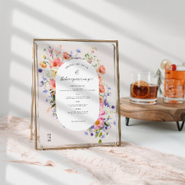 Moderne Wilde Bloem | Trouwbarmenu Poster