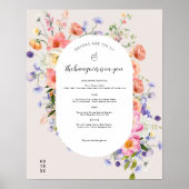 Moderne Wilde Bloem | Trouwbarmenu Poster (Voorkant)