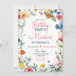 Moderne wilde bloem verjaardagsuitnodiging Boho bl Kaart