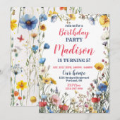 Moderne wilde bloem verjaardagsuitnodiging Boho bl Kaart (Voorkant / Achterkant)