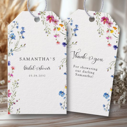 Moderne Wilde Bloem Witte Bruidsdouche Cadeaulabel