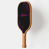Moderne Wilde Bloem Zwarte Roze Script Naam Bloems Pickleball Paddle (Links)