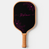 Moderne Wilde Bloem Zwarte Roze Script Naam Bloems Pickleball Paddle (Achterkant)