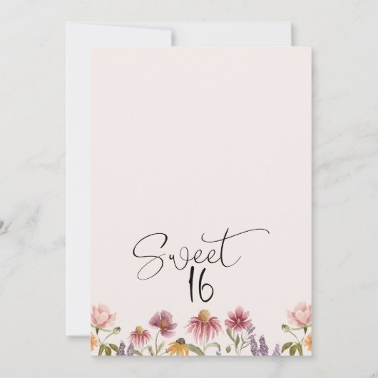 Moderne wilde bloemen 16e verjaardag uitnodiging (Achterkant)