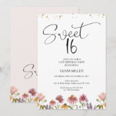 Moderne wilde bloemen 16e verjaardag uitnodiging (Voorkant / Achterkant)