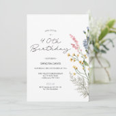 Moderne wilde bloemen 40e verjaardag uitnodiging (Staand voorkant)