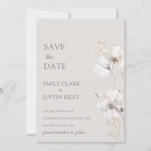 Moderne Wilde Bloemen Aquarel Save the Date  Kaart (Voorkant)