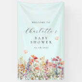 Moderne, wilde bloemen baby shower welkom  spandoek (Verticaal)