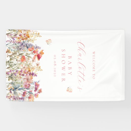 Moderne, wilde bloemen babyshower welkom  spandoek (Horizontaal)