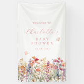 Moderne, wilde bloemen babyshower welkom  spandoek (Verticaal)