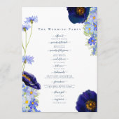 Moderne Wilde Bloemen Blauwe Trouwdag Programmakaart (Achterkant)