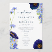 Moderne Wilde Bloemen Blauwe Trouwdag Programmakaart (Voorkant)
