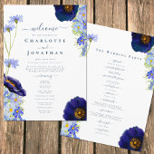 Moderne Wilde Bloemen Blauwe Trouwdag Programmakaart