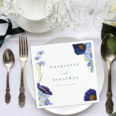 Moderne Wilde Bloemen Blauwe Trouwdag Servet