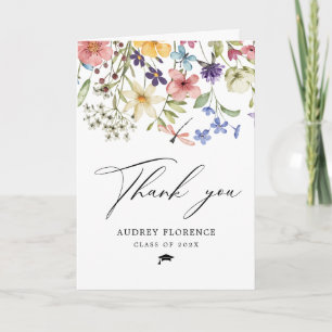 Moderne Wilde Bloemen Bloem Foto Afstudeerfeest Bedankkaart