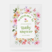 Moderne Wilde Bloemen Boog Baby Shower Welkom Acryl Bord (Voorkant)