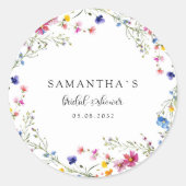 Moderne Wilde Bloemen Bruidsshower Ronde Sticker (Voorkant)