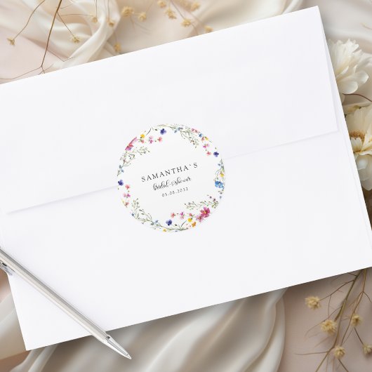 Moderne Wilde Bloemen Bruidsshower Ronde Sticker