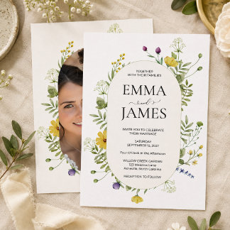 Moderne Wilde Bloemen Bruiloft Elegante Weide Bloe Kaart