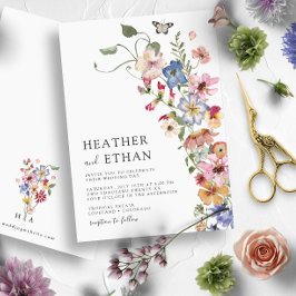 Moderne Wilde Bloemen Bruiloft Kaart