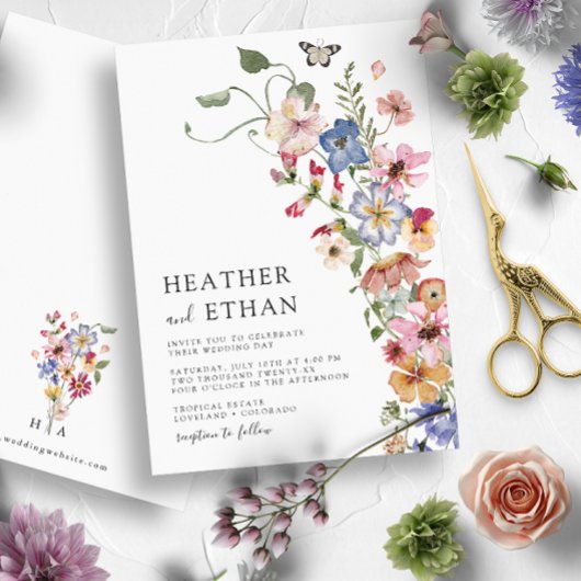 Moderne Wilde Bloemen Bruiloft Kaart
