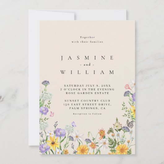 Moderne Wilde Bloemen Bruiloft Kaart (Voorkant)