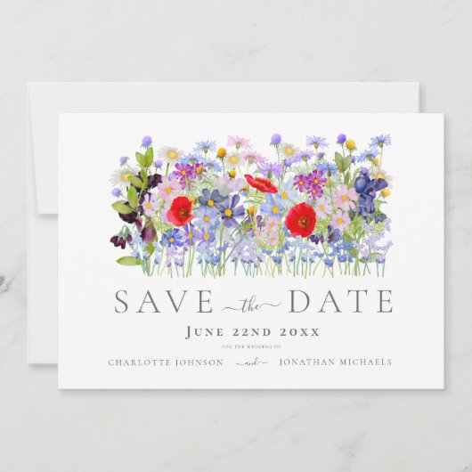 Moderne Wilde Bloemen Bruiloft Save The Date (Voorkant)