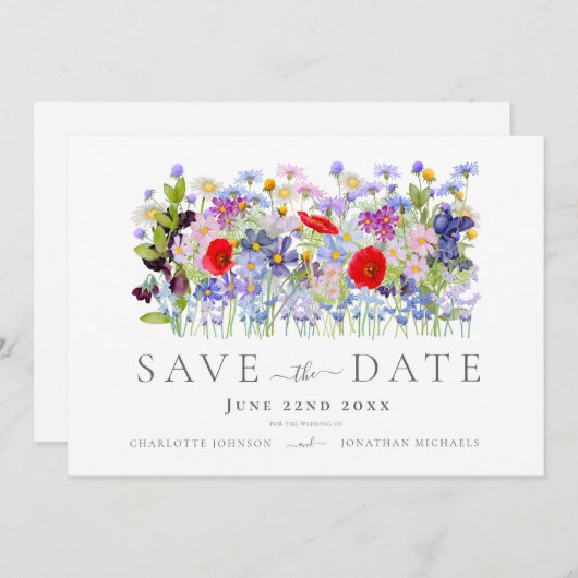 Moderne Wilde Bloemen Bruiloft Save The Date (Voorkant / Achterkant)