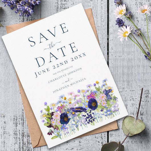 Moderne Wilde Bloemen Bruiloft Save The Date