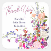 Moderne wilde bloemen dank je bruidsdouche vierkante sticker (Voorkant)
