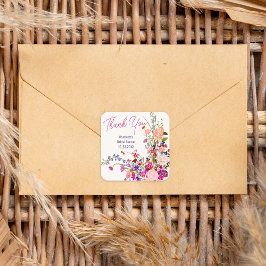 Moderne wilde bloemen dank je bruidsdouche vierkante sticker
