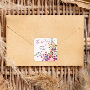 Moderne wilde bloemen dank je bruidsdouche vierkante sticker