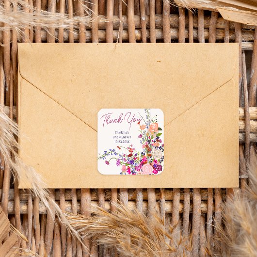 Moderne wilde bloemen dank je bruidsdouche vierkante sticker