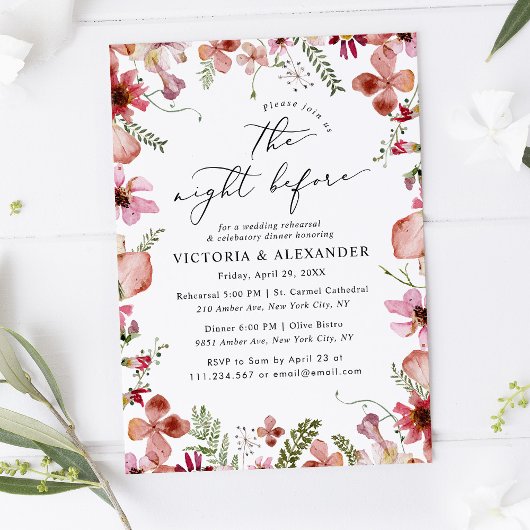 Moderne wilde bloemen de nacht voor bruiloft kaart