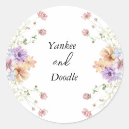 Moderne wilde bloemen lente bruiloft ronde sticker